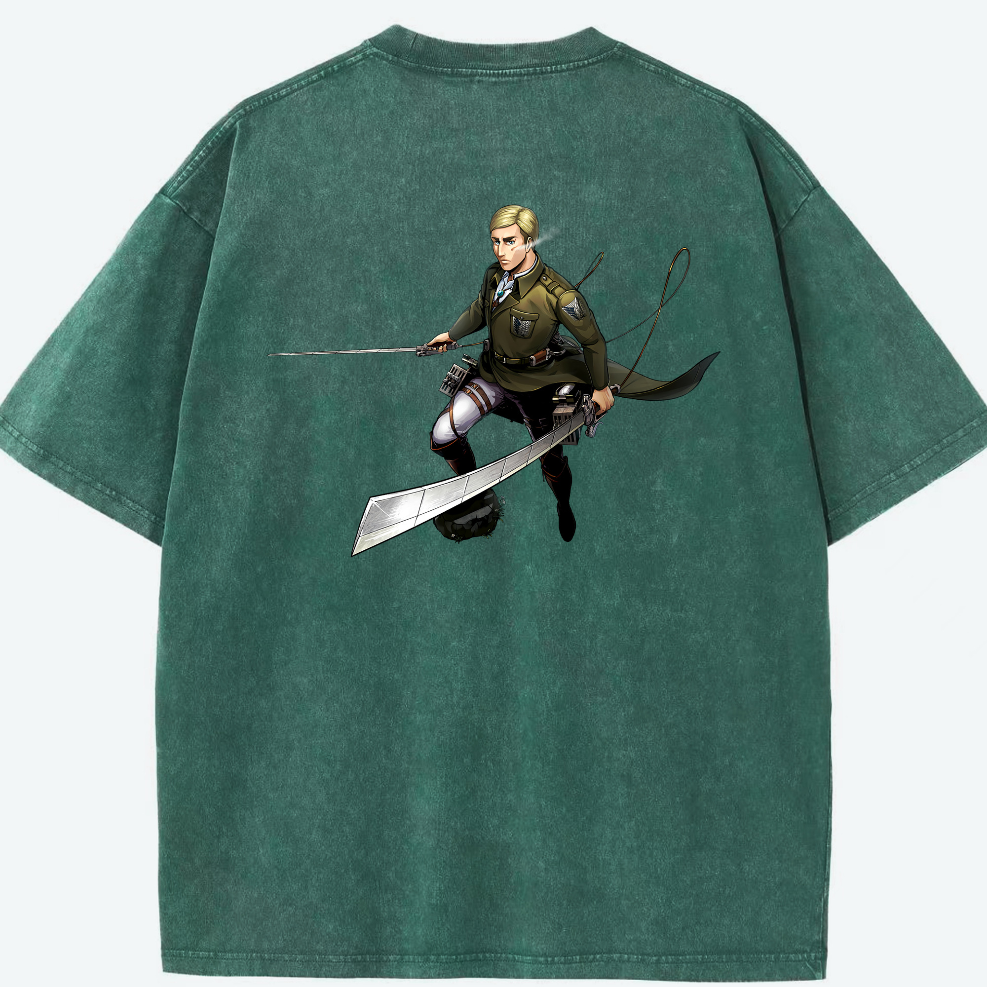 （画像用） 進撃の巨人 エルヴィン・スミス Attack on Titan Erwin Smith 綿100% ヴィンテージ風 半袖Tシャツ（背面プリント）
